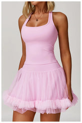 Mesh Flare Trim High-Waist Tennis Short Skirt